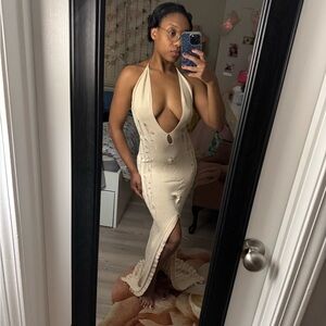 Elegant Cream Halter Dress